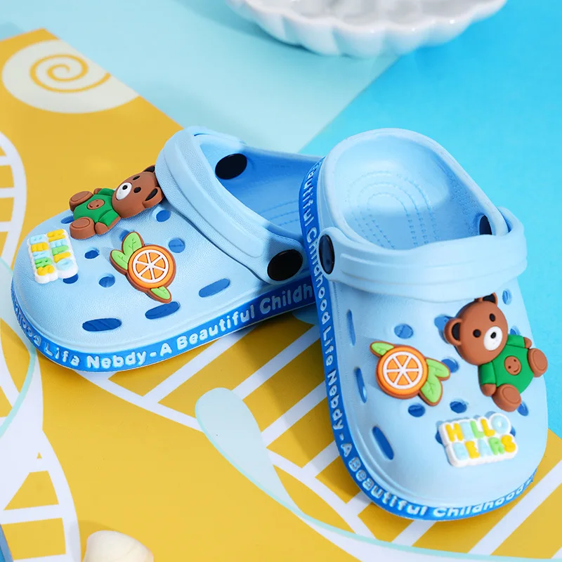 Summer Kids Slippers Cute Cartoon Hole Shoes Closed Toe Soft Sole Non Slip Indoor Baby Sandals Slippers For Boys Girls Toddlers