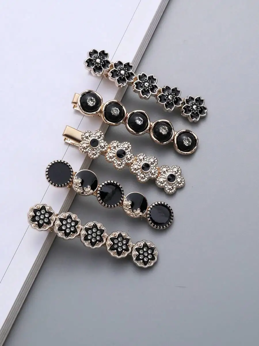 

5pcs Floral Decor Hair Clips Vintage Style Barrettes For Women
