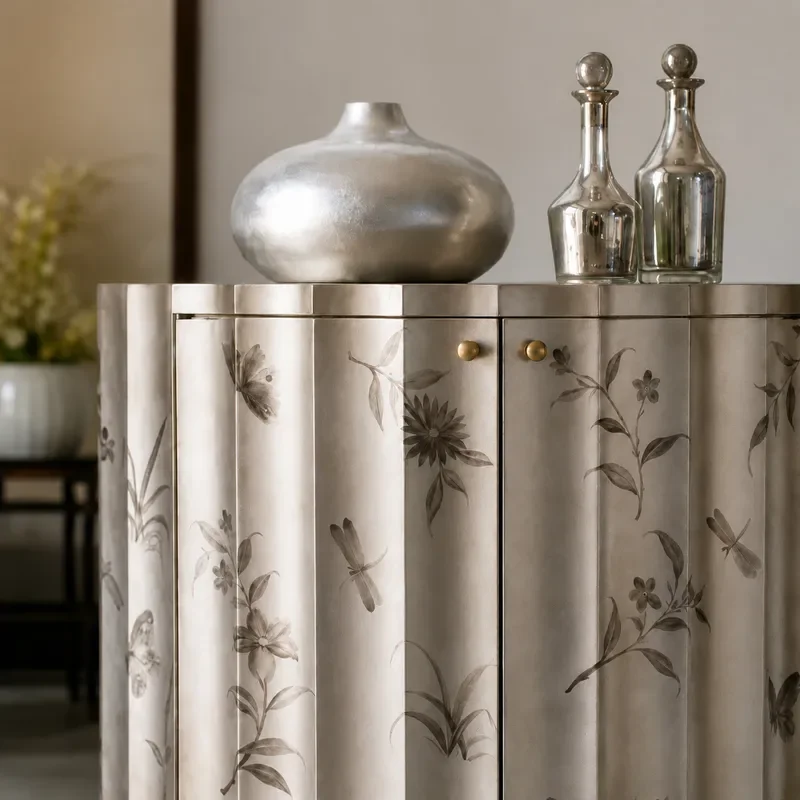 High End Light Luxury Entrance Cabinet Semi Round Foyer Solid Wood Carving Hand Painted Living Room Side Cabinet Decorative