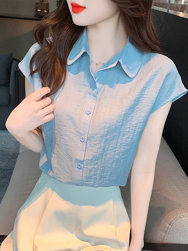 

Ele Summer New Sle Women's irt Svel Turn-down Collar Lightweight Luxury Feel Profional irt Chic Top