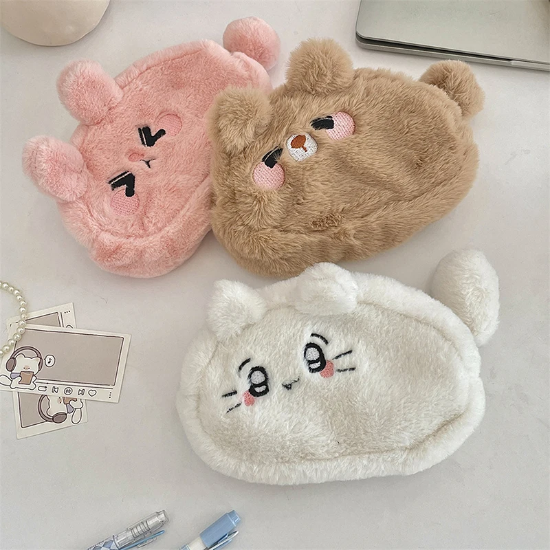 Cute Plush Pencil Case Large Capacity Zipper Stationery Bag Student Stationery Storage Bags Cartoon Cosmetics Storage Bag
