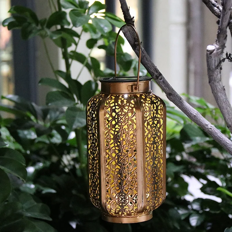 New Shown-Solar Lantern Lights Outdoor Vintage Metal Hanging Lanterns With Handle For Garden Accessories Porch Decorations
