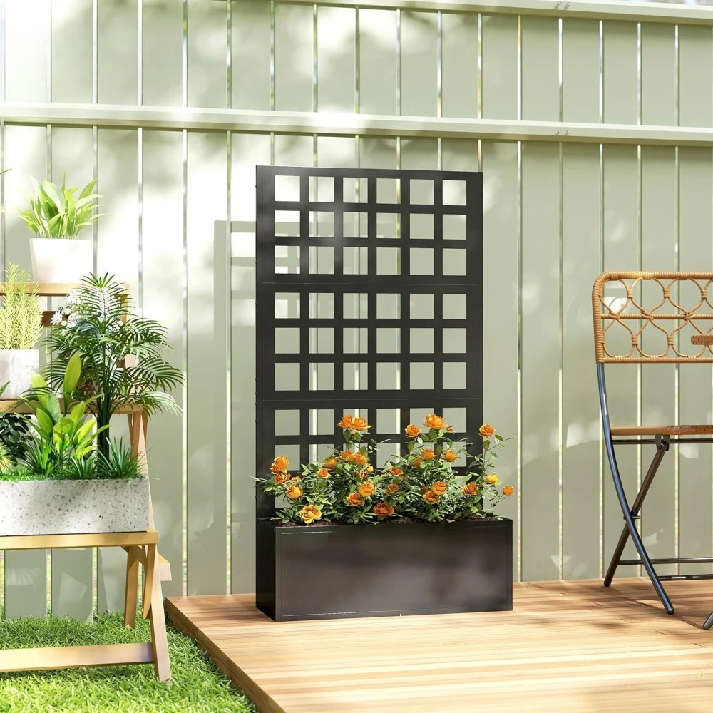 

Galvanized Raised Garden Bed with Trellis, Metal Planter Box with Drainage Holes, Outdoor Privacy Screen for, Customized