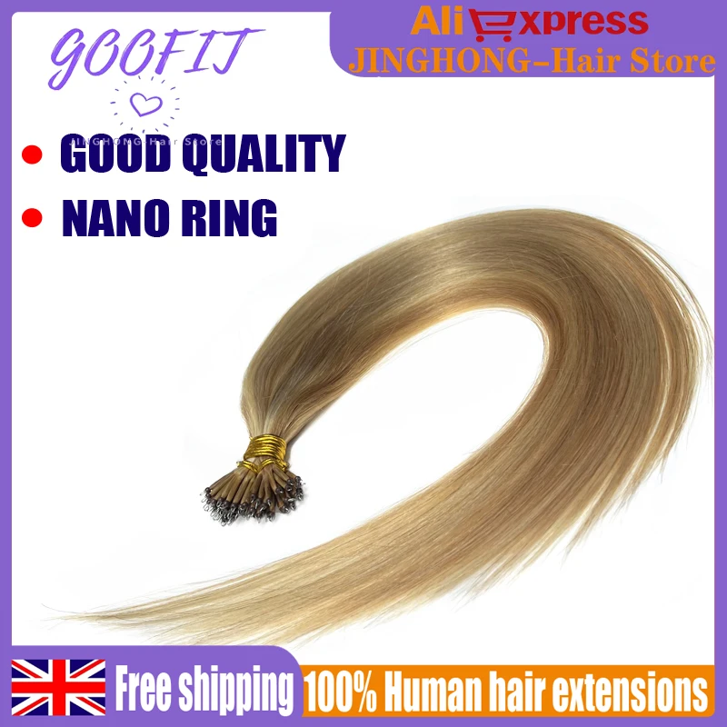 

GOOFIT 100% Human Hair Extensions Tip Remy Nano Ring Micro Beads Double Drawn Real Hair Extensions 14"-24" UK