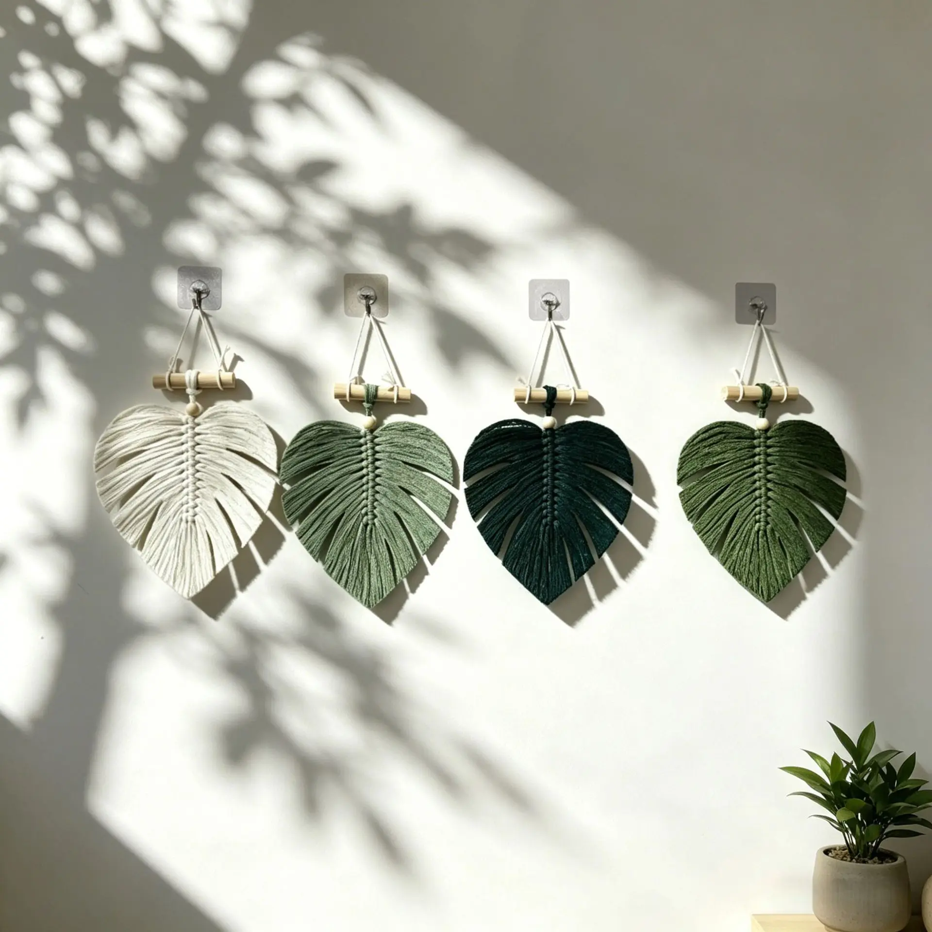 Bohemian Nordic Style Handmade Cotton Rope Woven Simulation Leaf Turtle Back Bamboo Wall Hanging Decorative Tapestry