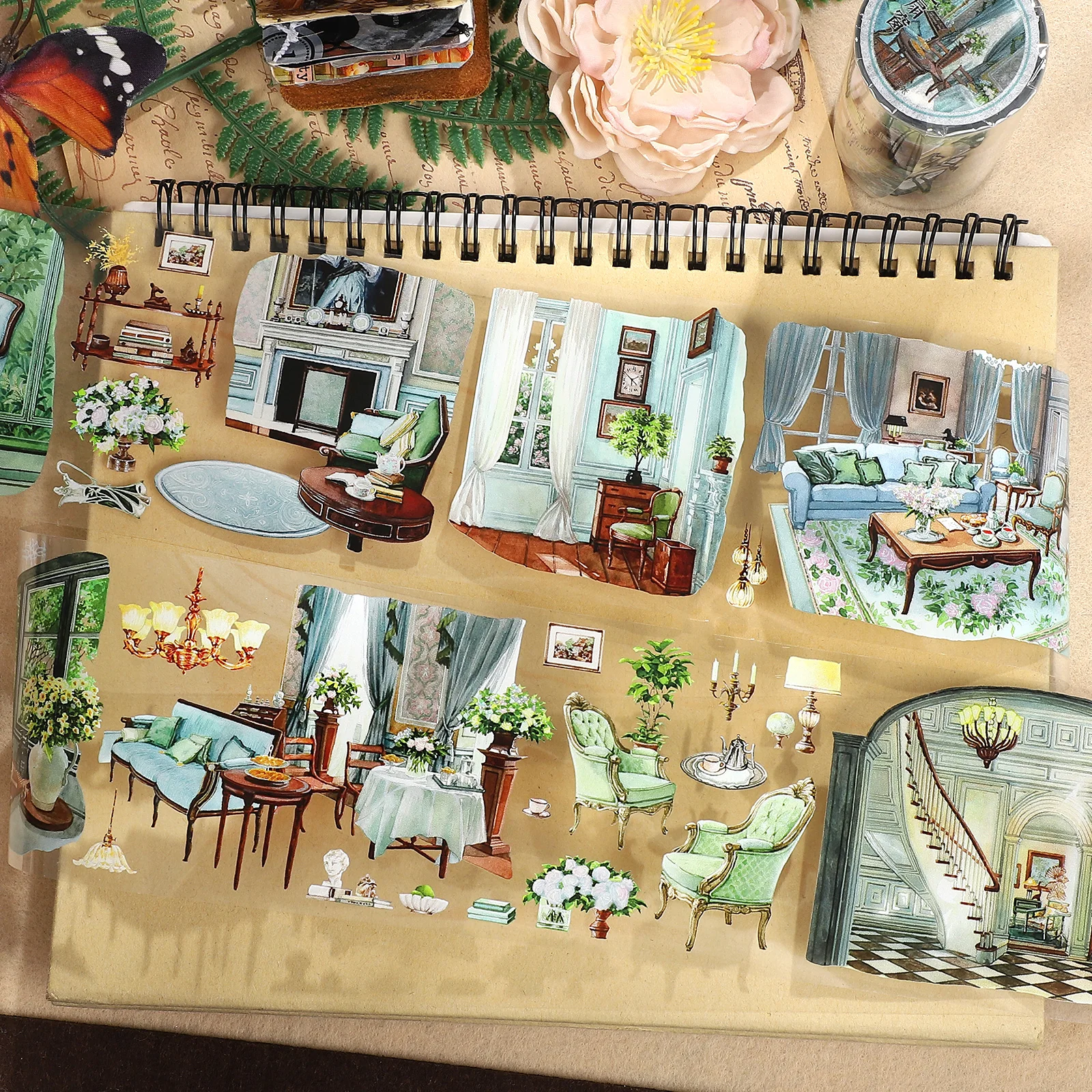 70mm*5m Vintage Plant Life Sofa Window Landscape PET Tape Creative DIY Journal Material Collage Scrapbooking Stationery