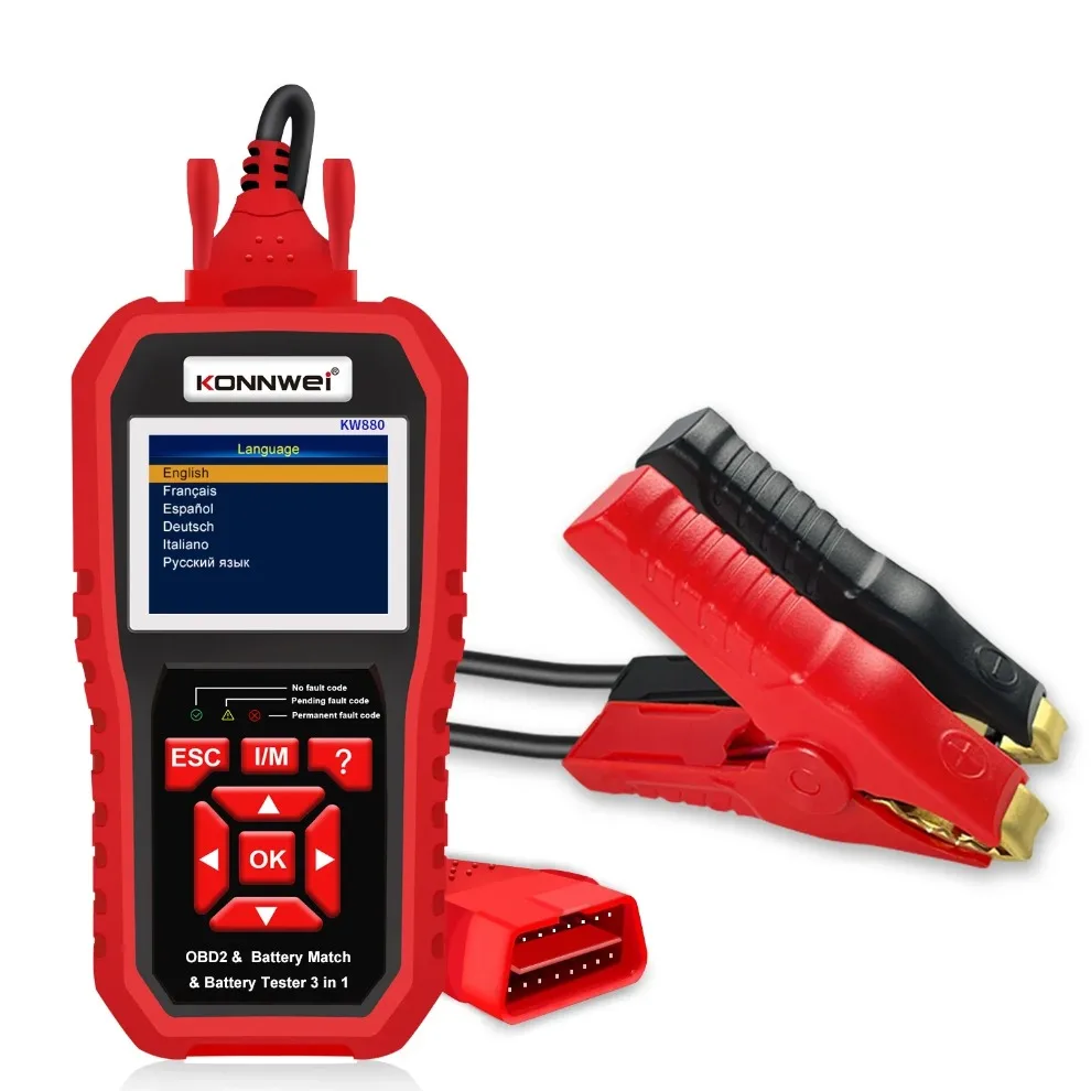 KONNWEI KW880 12V Car Battery Tester Analizer Auto Diagnostic Tool   Match 3 in 1  OBD2 Scanner Full  Function