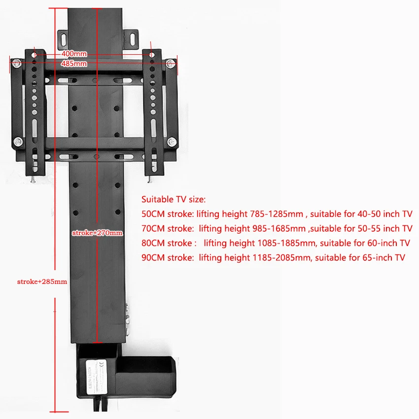 40-60 Inches TV Lifting Bracket 16 mm/s 500/700/800 mm Stroke with Remote Controller Projector Stand Bearing 1000 N AC /