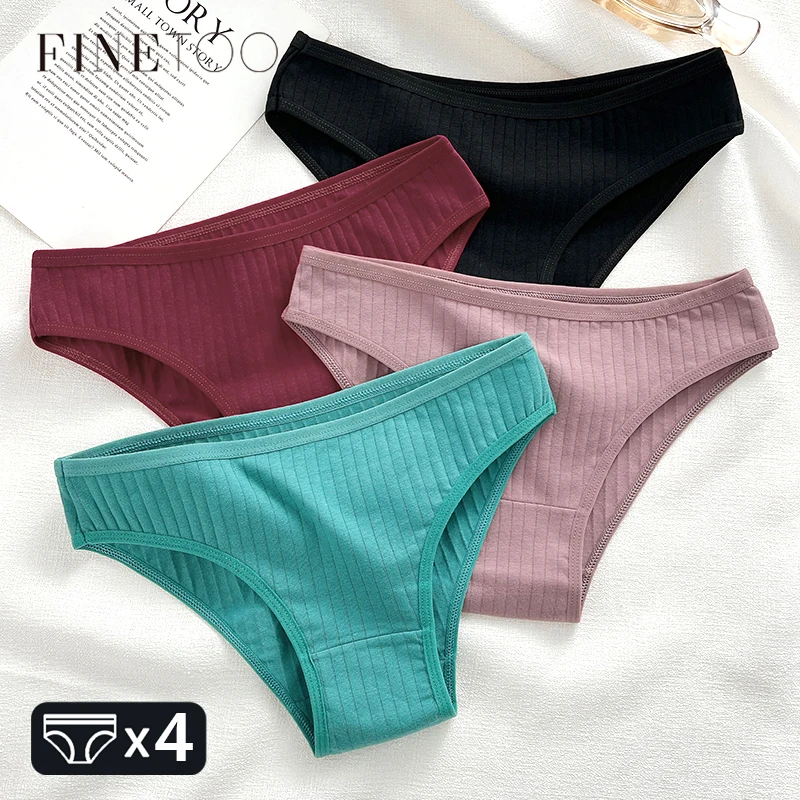 Finetoo 4pcs Baumwolle gestreifte Unterwäsche Damen höschen sexy atmungsaktive feste Slips weibliche niedrige Taille bequeme Stretch Dessous