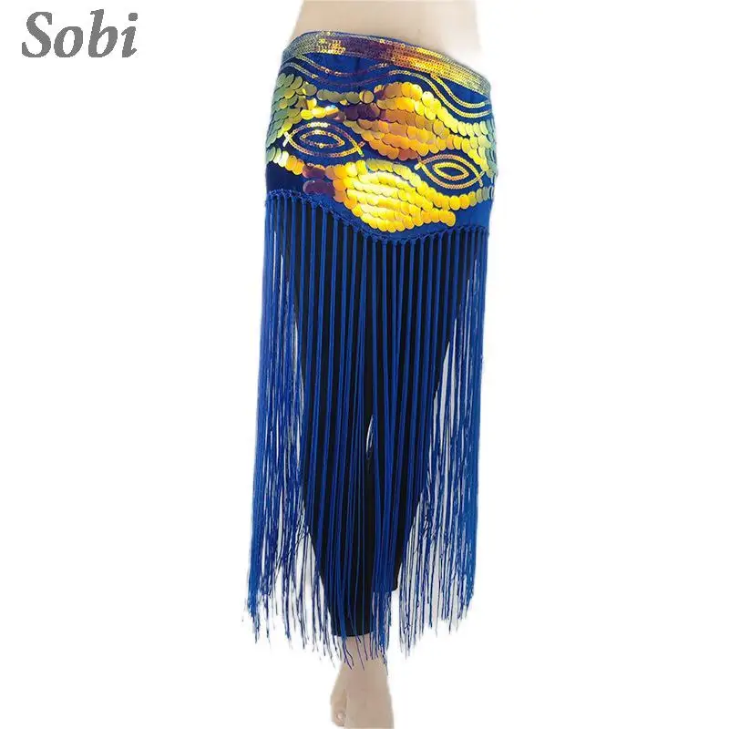 Women Shiny Tassels Belly Dance Hip Scarf Sequin Waist Chain with Gold Coins Belly dancing Glitter Fringe Waist Belt Wrap Skirt