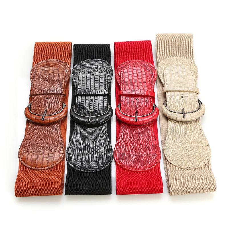 New Design Women Belt Red Fashion Luxury Waist Cover Dress Leather BucklePrint Cartoon Pattern Elastic Wide Clothing Accessories
