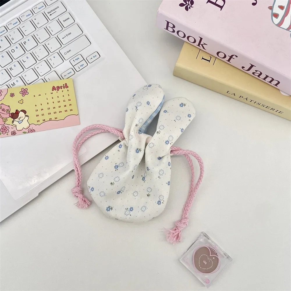 

Mini Bunny Ears Storage Bag Portable Multi functional Lipstick Organizer Pouch Drawstring Makeup Storage Bag Data Line Storage