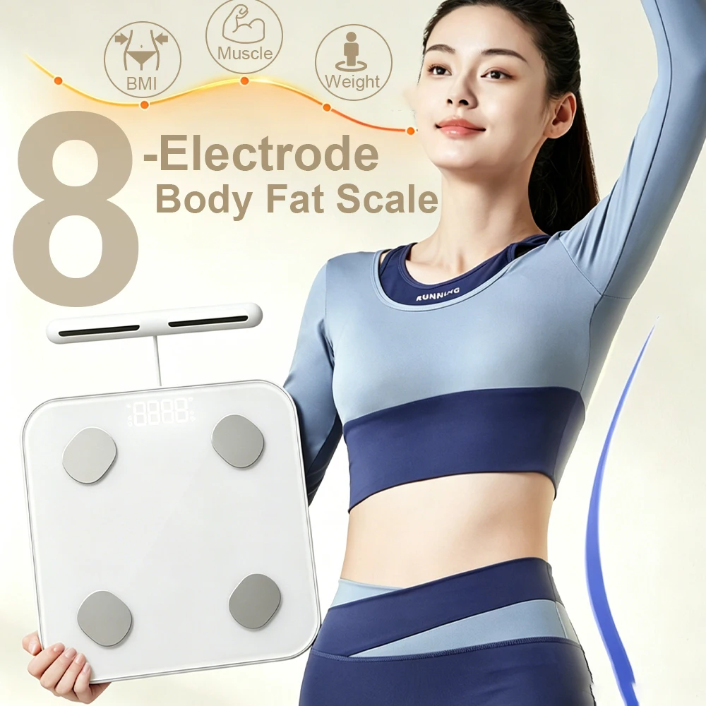 Smart 8-Electrode Body Fat Scale with Handle, 57 Body Composition Metrics, Bluetooth App Sync & Report Print for Full Family