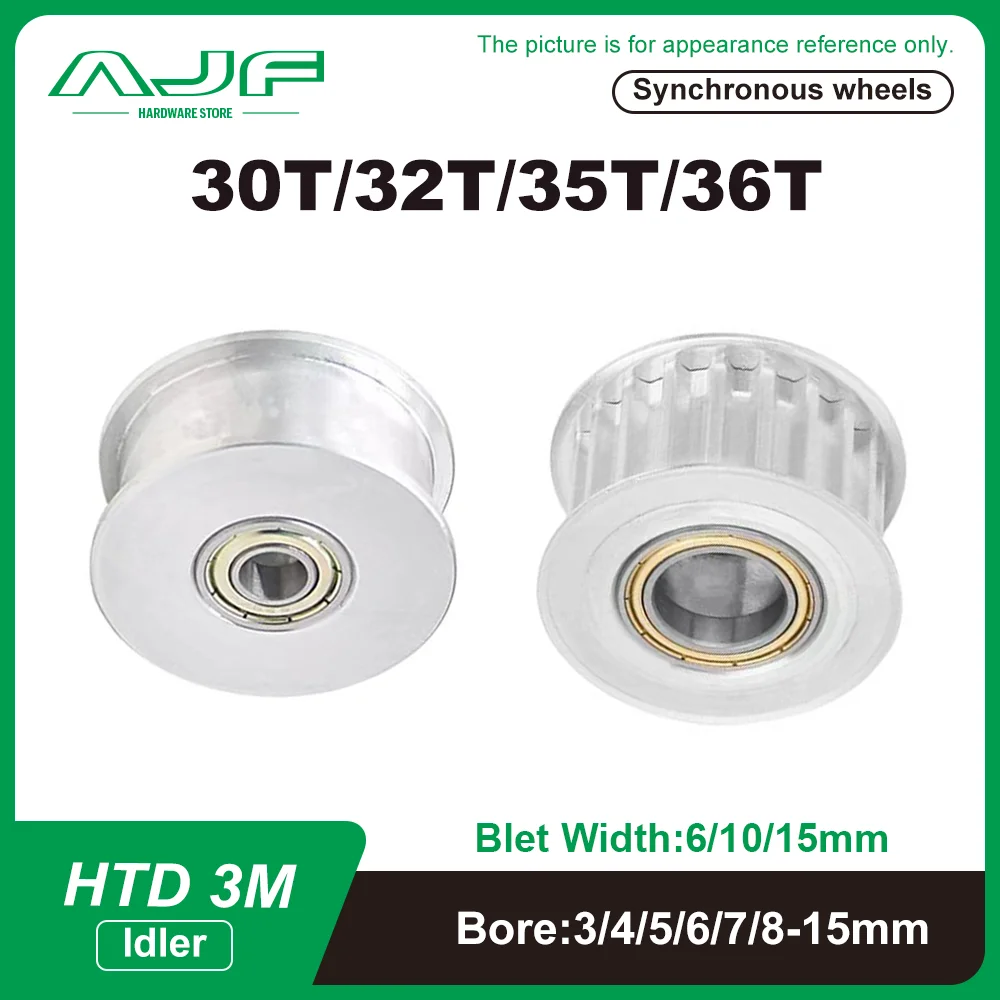 

HTD 3M Idler Timing Pulley 30T 32T 35T 36Teeth Bore 3-15mm Belt Width 6/10/15mm Tensioning Idler 3M Bearing Synchronous Wheels