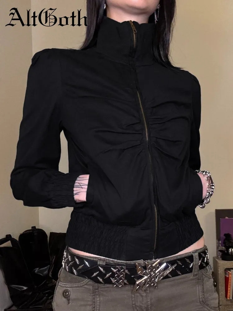 

AltGoth Harajuku Hipster Jacket Women Darl Adademia Gothic Streetwear Grunge Pleated Coats Y2k E-girl Emo Alternative Clothes
