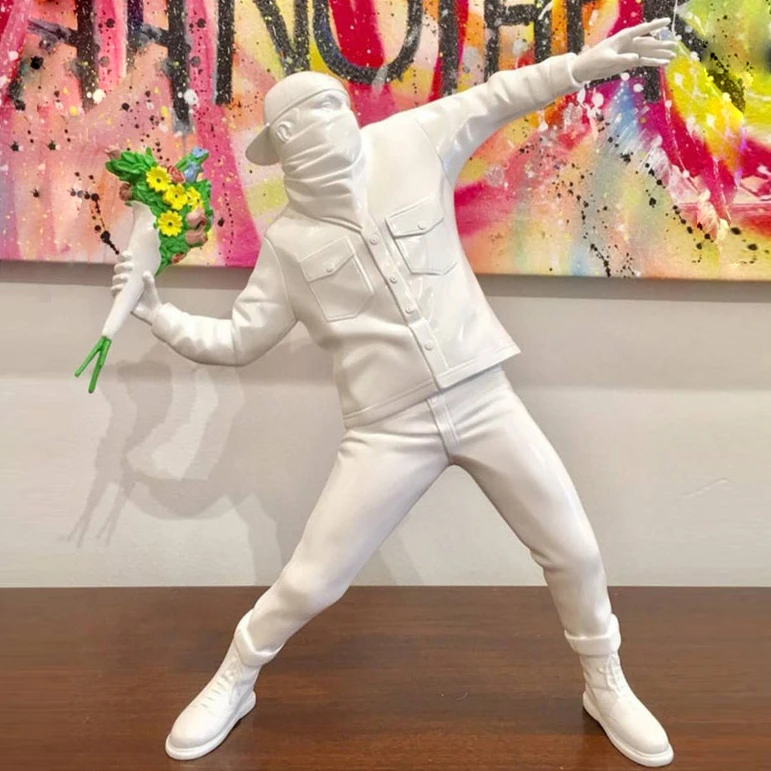 

Flower Throwing Boy Flower Thrower Trend Toy Art Decoration Banksy Sculpture