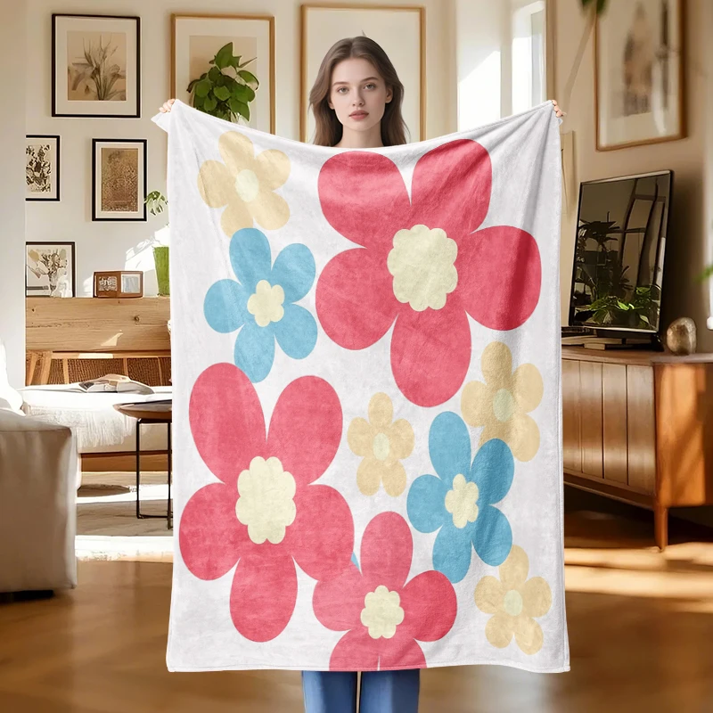 1pcs pink and yellow floral flannel blanket modern home decoration gift for sofa, Halloween Christmas home decoration
