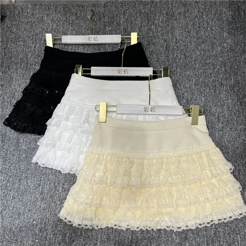 

High Waist Cake Skirt Lace Splicing Women's A-Line Ballet Sle ort Skirt Spring 2026 New Arrival Anti-Light Commute Simple