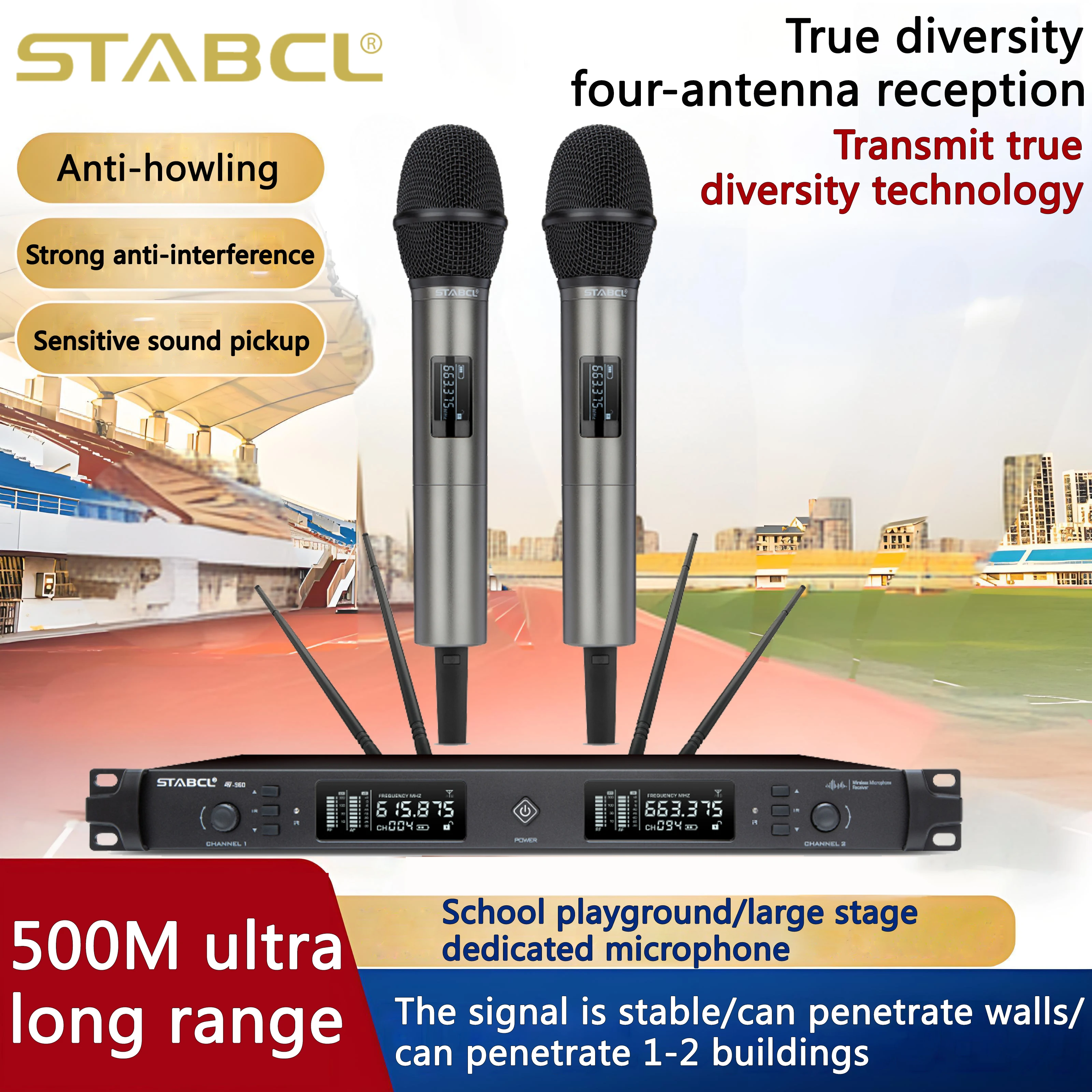 STABCL Four Antenna True Diversity Wireless ST-960 Microphone Outdoor Host Performance Handheld Microphone Wireless Microphone