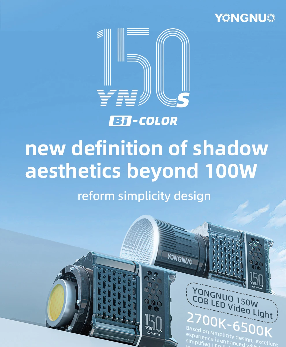 YONGNUO YN150S Bi bi-Color 2700k-6500k 150 Вт Lowweight, но Strong Mini Bowens Mount COB Светодиодный светильник для видеосъемки