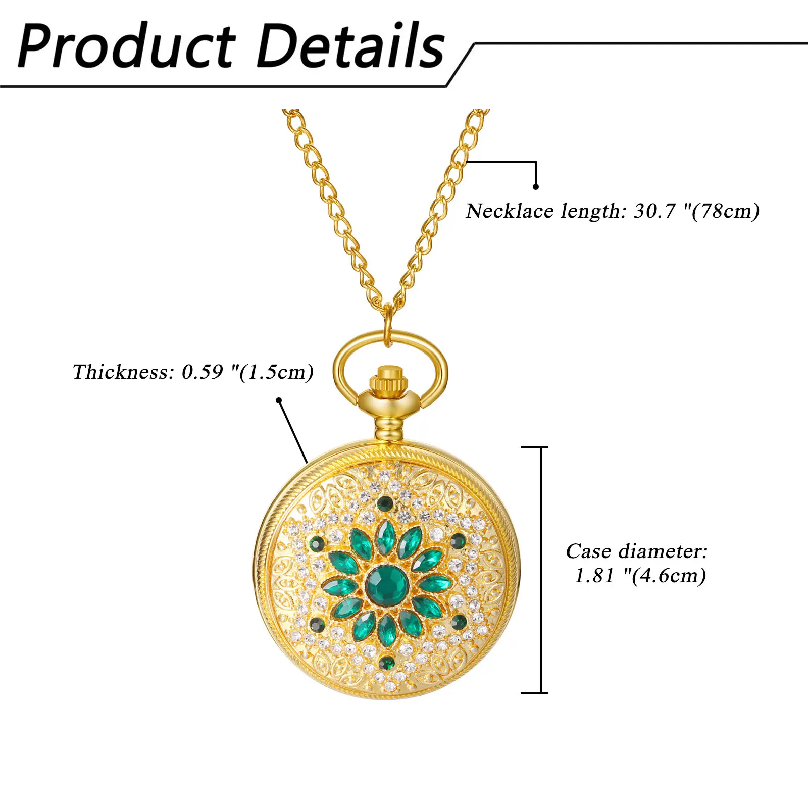 LANCARDO Quartz Full of Diamond Petals Decorated Pocket Watch Arabic Numerals Graduated Necklace Pocket Watch Casual Fashion