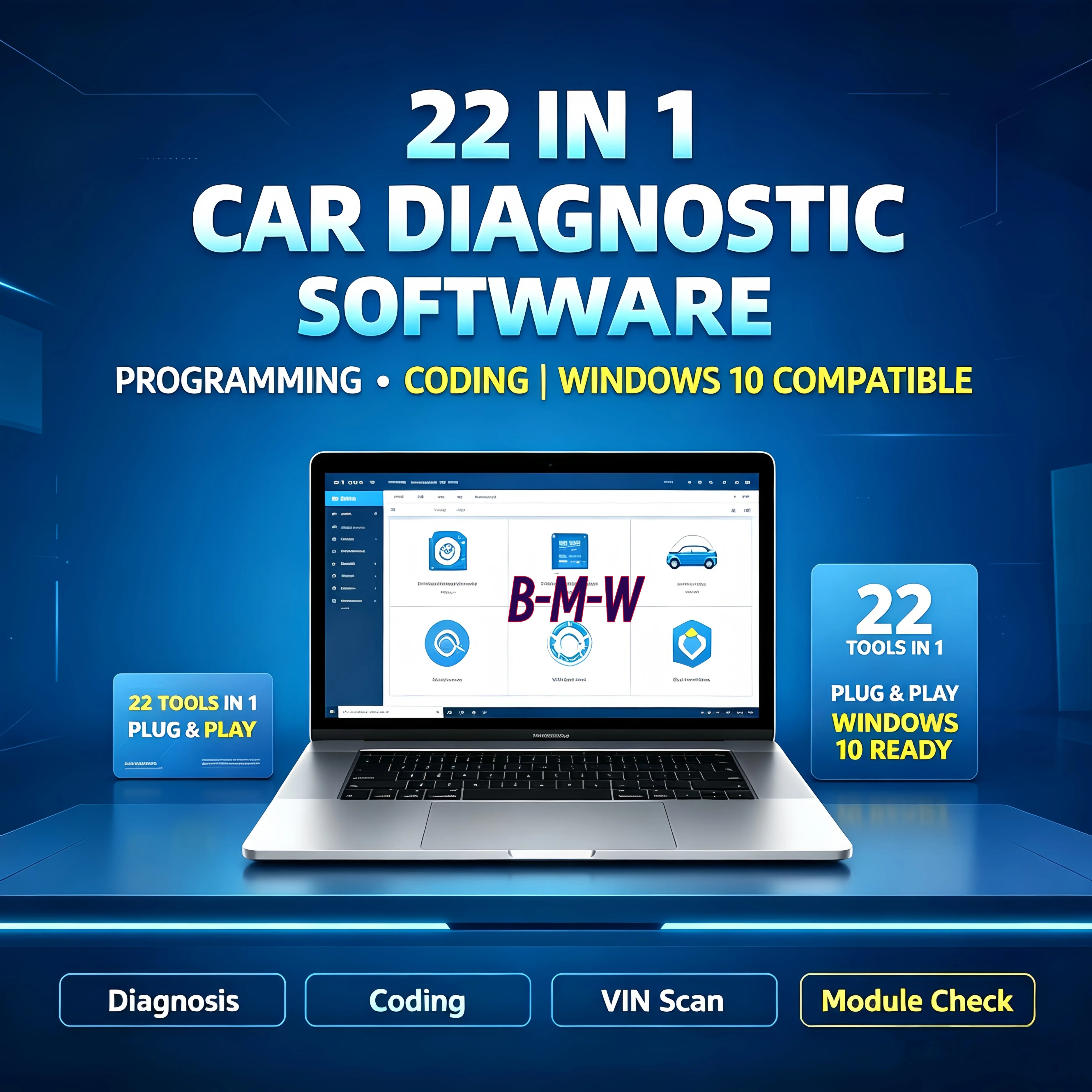 HOT! 22 IN 1 Automotive Diagnostic Tool Set for BMW, Vehicle Programming & Coding Software Kit, Support Windows 10 New Release