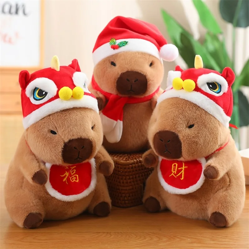 Christmas Capybara Plush Toys, Capibara Stuffed Animal Toys, Creative Chinese Character Blessings Christmas Decorations