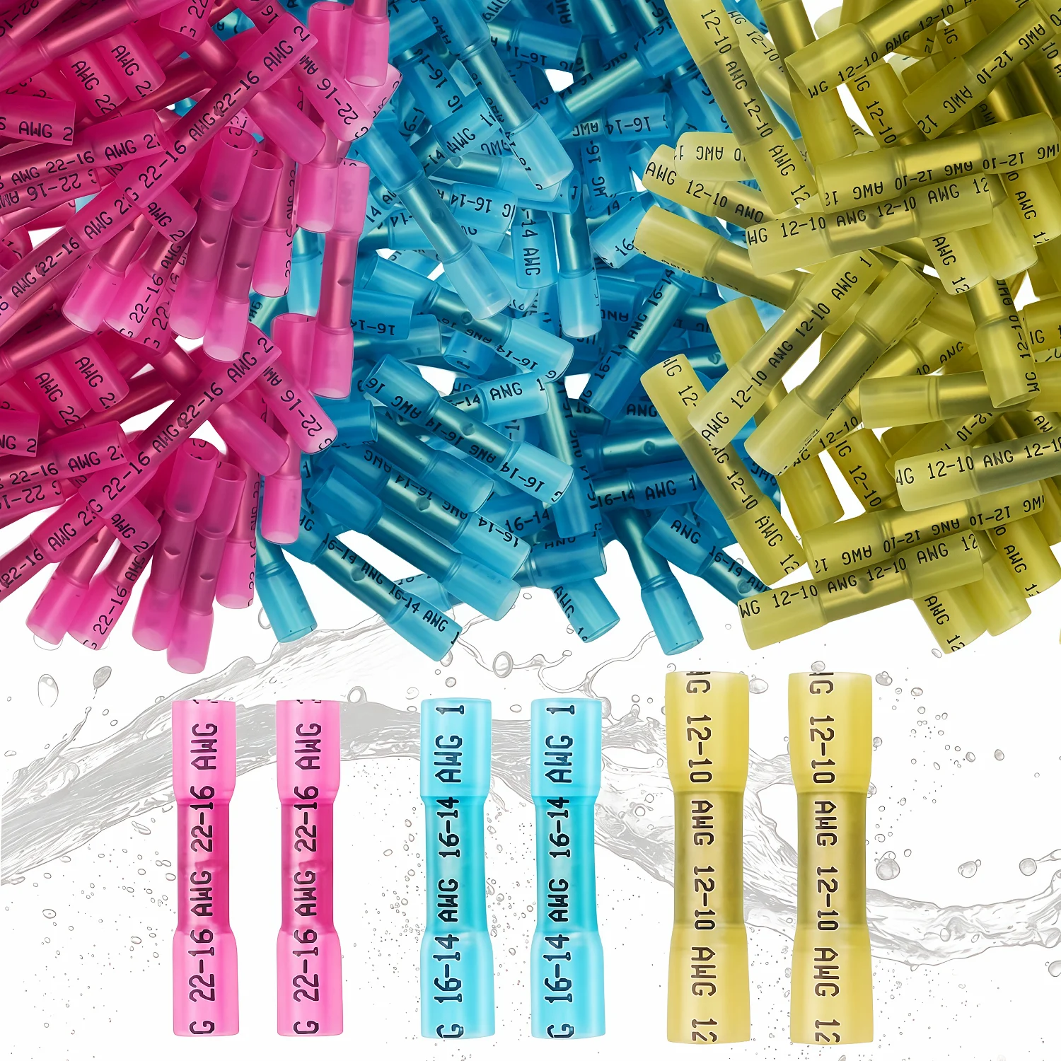 60Pcs Heat Shrink Butt Connectors - Waterproof Electrical Connectors Tinned Copper Wire Splice Terminals for Marine Automotive
