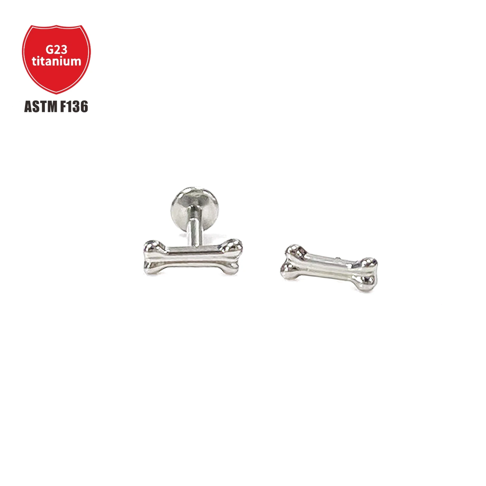 F136 Titanium Bone Earrings Lip Stud Inner Threaded Flat Bottom Bar Anti-Allergy Nose Stud Punk Style Body Piercing Jewelry