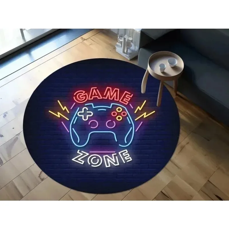 90s Arcade Rug, Video Game Carpet, Retro Gaming Round Colorful Mat for Game Room Playroom Man Cave Living Room Bedroom Decor