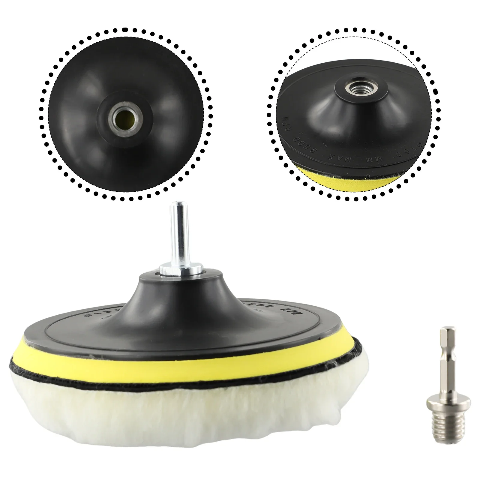 Buffing Pad Kit 8 Piece For Automotive Use Includes 5 Wool For Pads 180mm Back Pad Adapter Hex Shank For Polisher And Drill