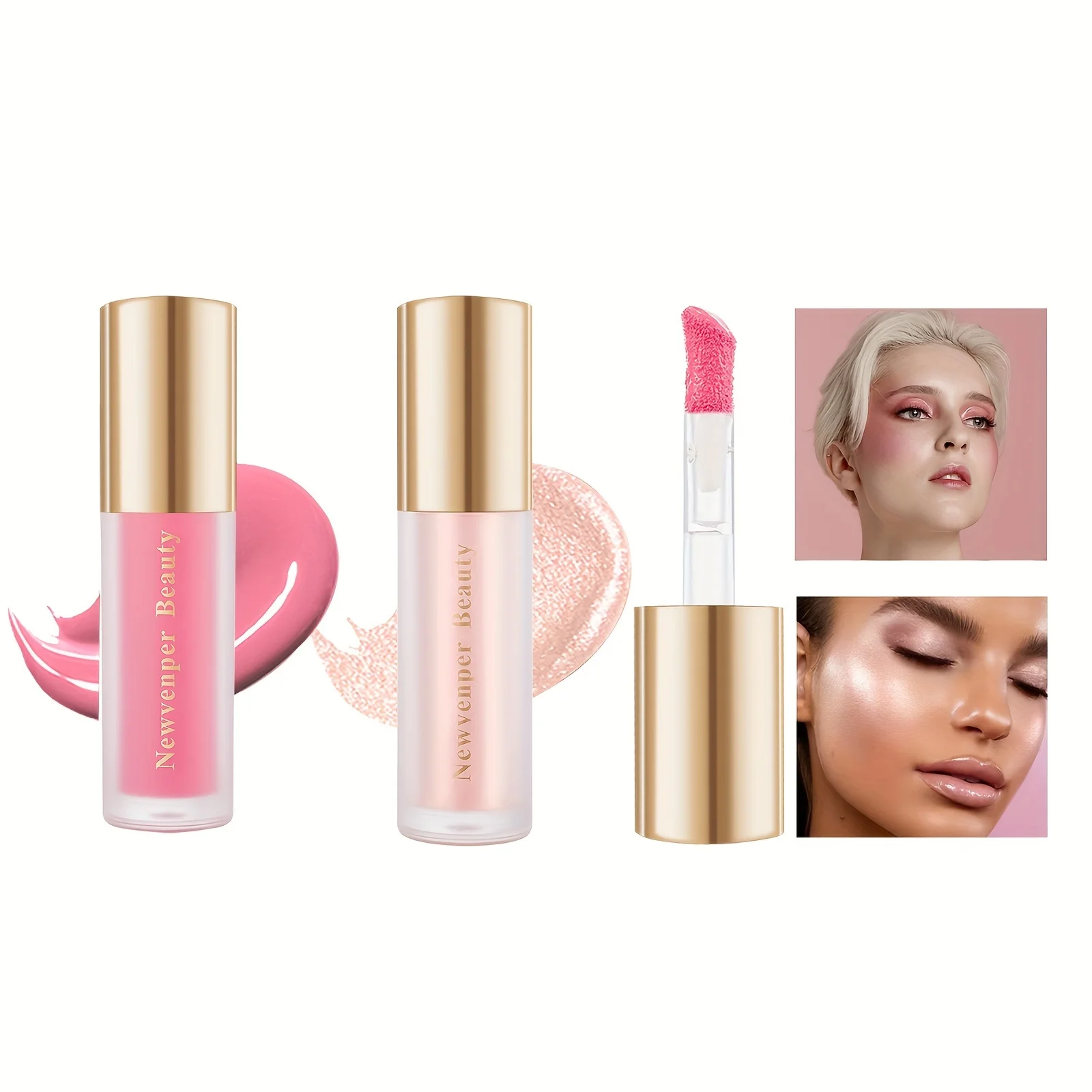 هايلايتر سائل + أحمر خدود سائل للوجه والجسم، لمسة نهائية لامعة عالية، لومينييزر سائل متوهج طبيعي، كريمي حريري، يدوم طويلاً #1