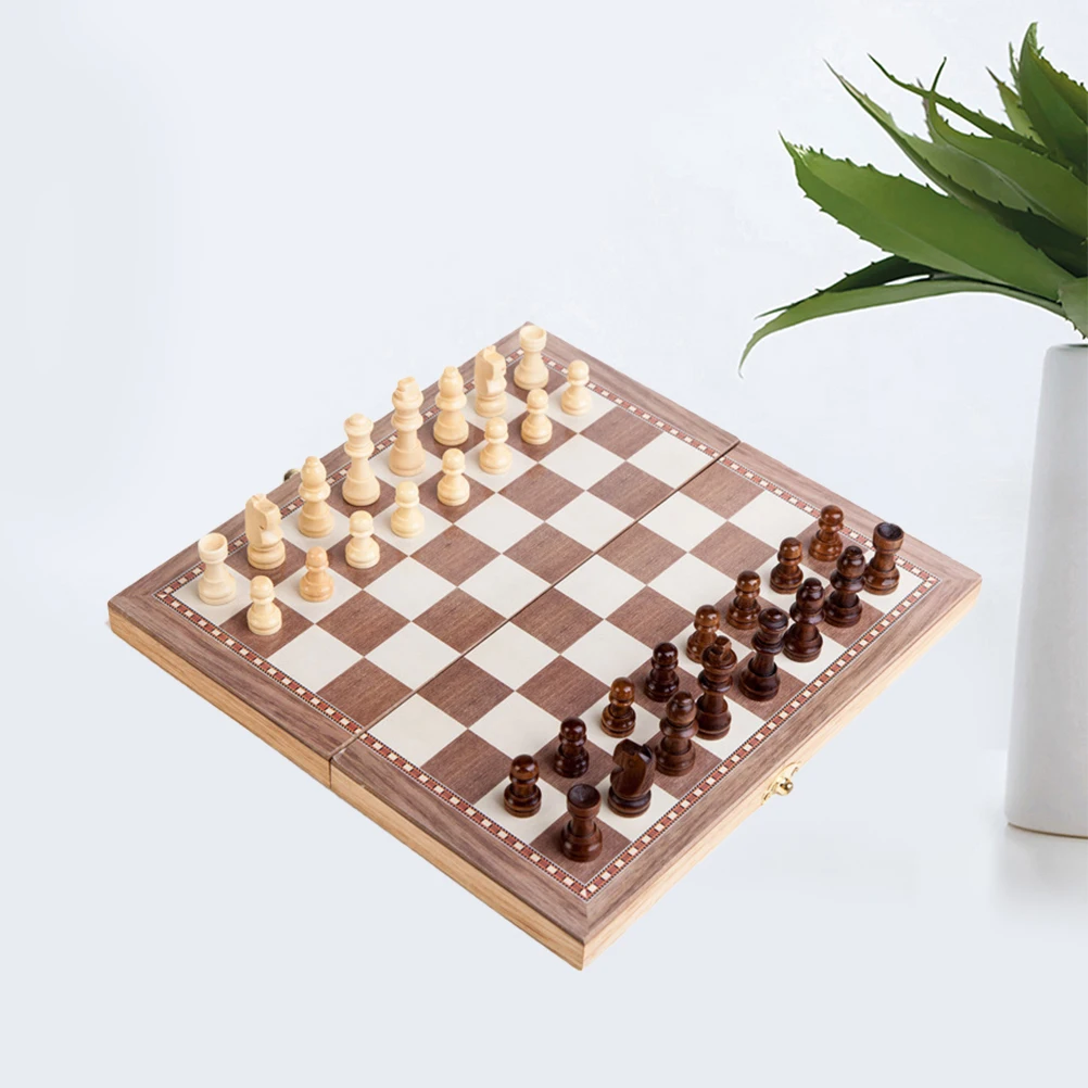 

1 Set 3 in 1 Foldable Chess Checkers Set Wooden Travel Chess Board Portable Educational Toys for Home Kids Ad