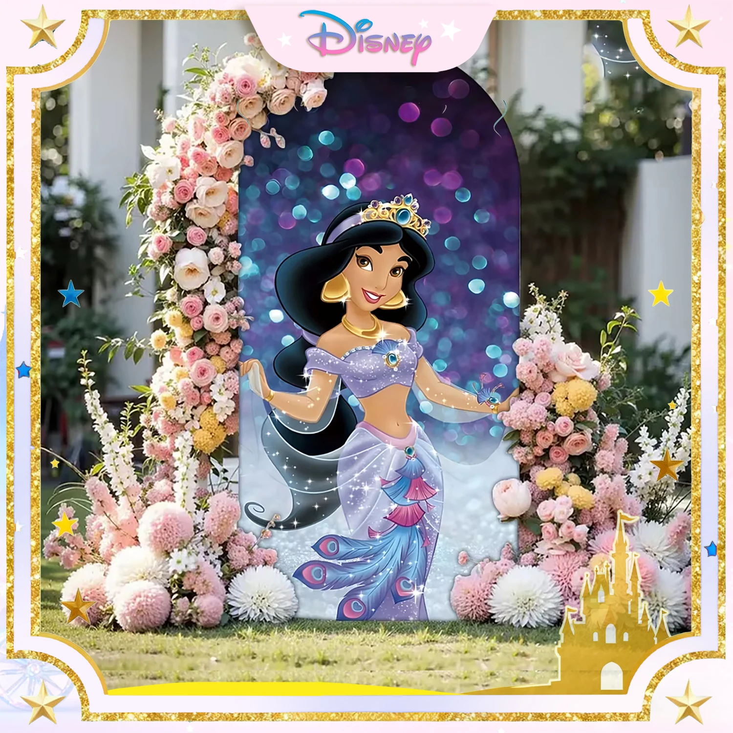 

Disney Aladdin Princess Jasmine Arch Photo Backdrop Customized Children Boy Birthday Party Baby Shower Arch Background