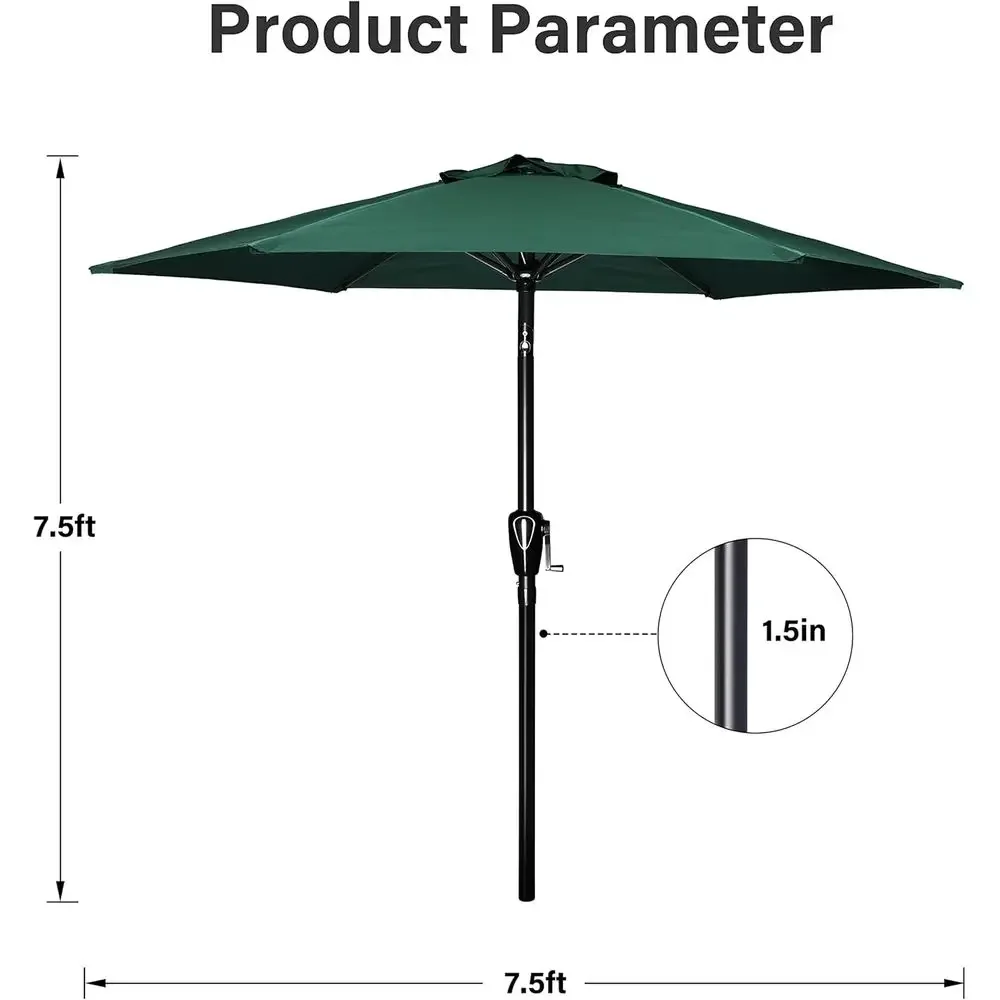 7.5ft Outdoor Patio Umbrella with 6 Ribs, Green