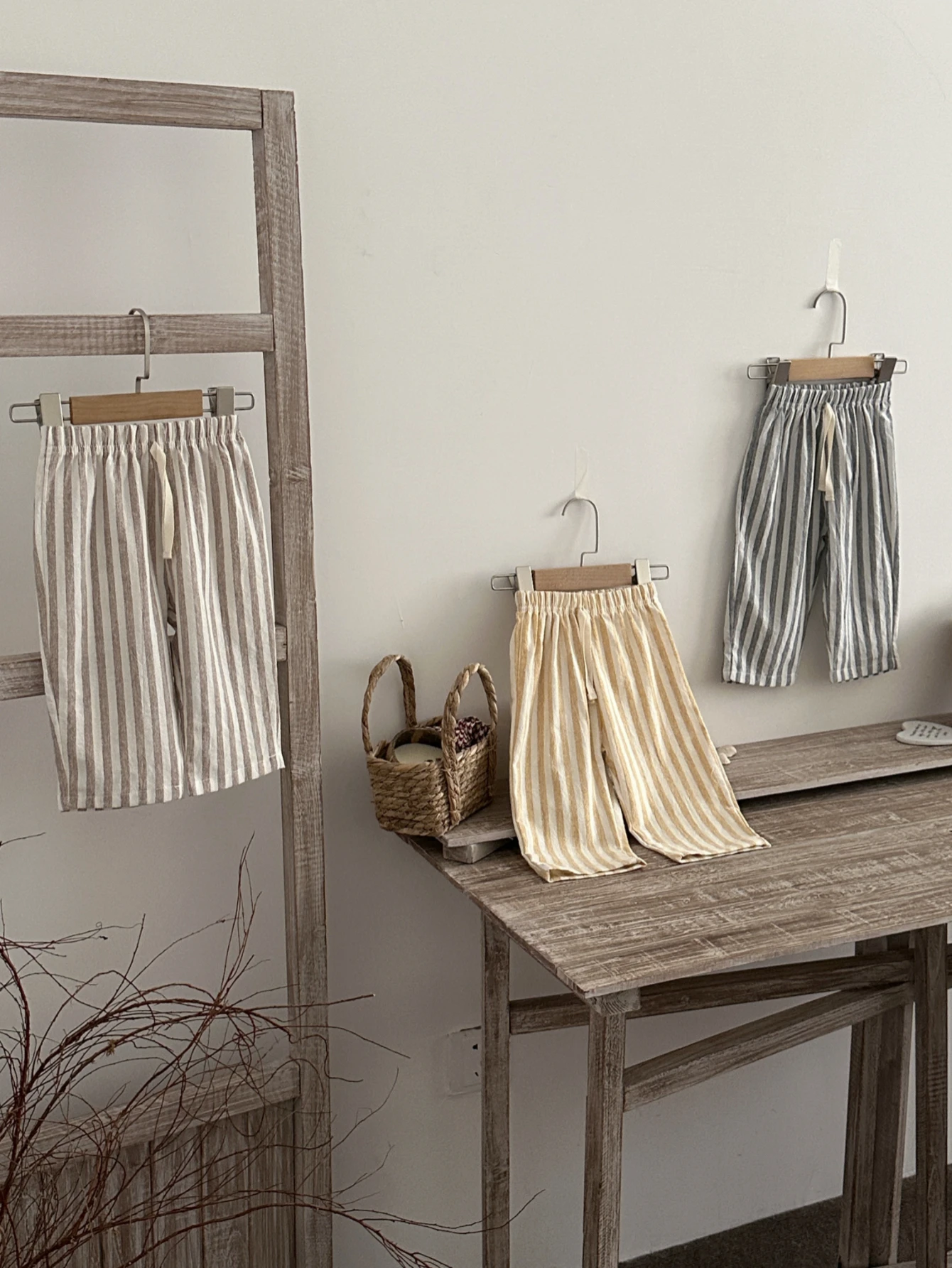 Summer Baby Linen Cotton Vertical Stripe Wide Leg Pants Elastic Waist Drawstring Loose Trousers For Infant Boys Girls