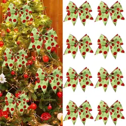 8PCS Red and Green Christmas Polka Dot Bow Decoration Christmas Accessories Gift Box Christmas Elf Tree Garland Decoration