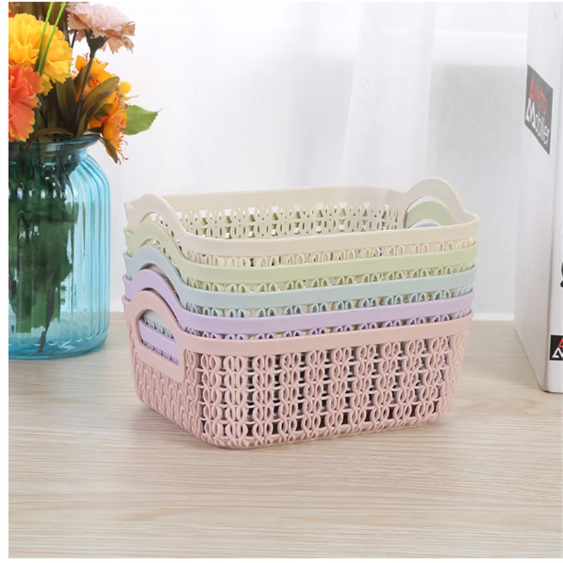 Storage Basket Home Desktop Small Basket Miscellaneous Hollow Imitation Vine Weaving Plastic Stationery Storage Basket