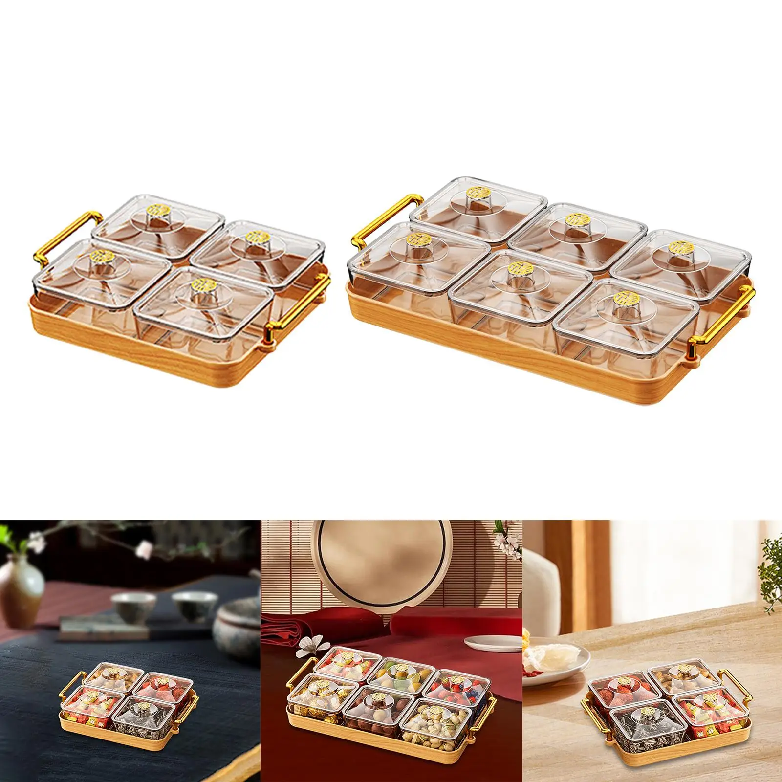

Compartment Serving Tray with Lid Transparent Cover Dish Platter Appetizer Dessert Tray for Family Dinner Durable Versatile