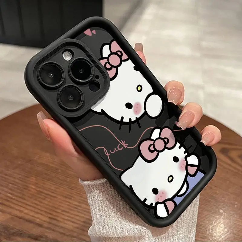 Sanurgente-Coques en silicone liquide Hello Kitty pour iPhone, coque mignonne, coque souple antichoc, originale, iPhone 16, 15, 14, 13, 11, 12Pro