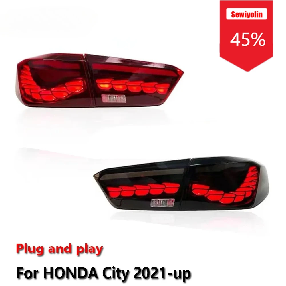 

Sewiyolin автомобильные светодиодные задние фонари в сборе для HONDA City 2021-up, авто противотуманные DRL, стоп-сигнал, указатель поворота, Plug and Play