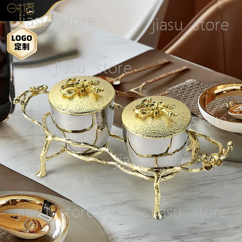 Stainless Steel Spice Jar Combination Set, Luxury Golden Plum Design with Lid, High Appearance Kitchen Gift Decor
