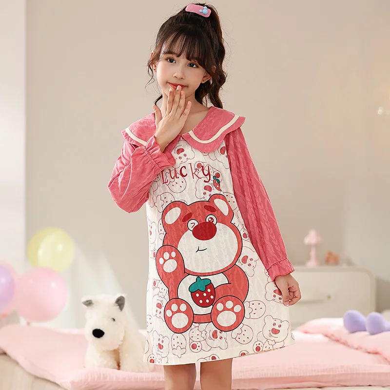 Spring and Autumn Jacquard Children's Pajamas for Baby Girls Sleepwear Set Robe Clothing Mother Kids