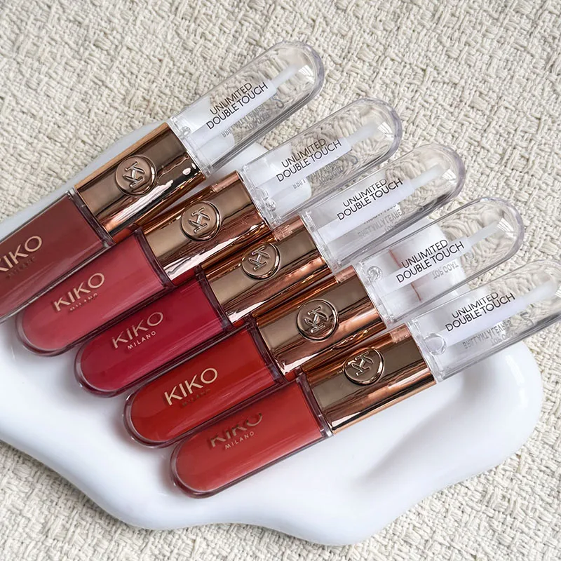 KIKO Unlimited Double Touch Lip Glaze Liquid Lipstick Hydrating Shiny Skin Nourishing Nude Clear Natural Lip Gloss Beauty Makeup