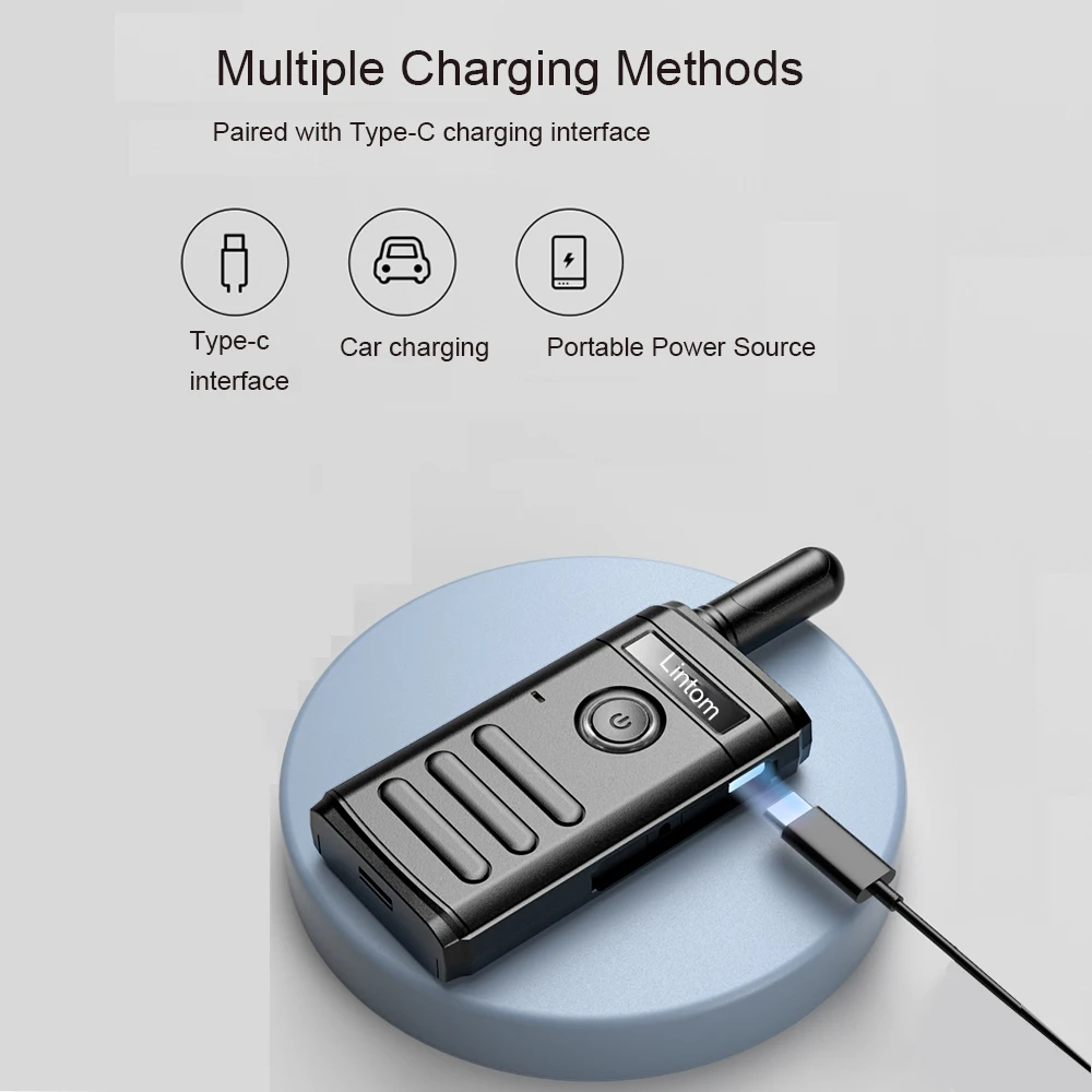 Lintom-walkie-talkie 2 piezas, Radio bidireccional recargable, UHF, 16 canales, para audífono (paquete de 2), 2024