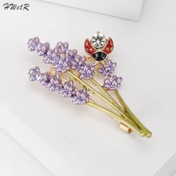 1pcs Classic Women Brooch Enamel Pin Lavender And Ladybird Brooch Romantic For Clothing Accessories Luxury Style Rhinestone