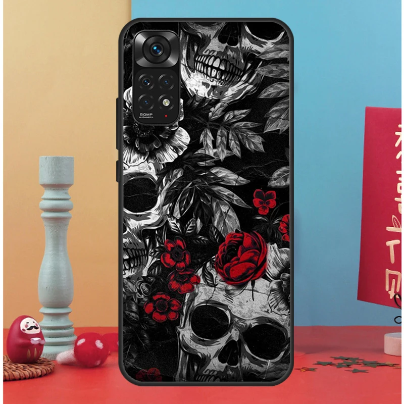 Gothic Skull Case For Xiaomi Redmi Note 11 10 9 7 Pro 10S 9S 8T Redmi 10 10A 10C 9A 9C 9T Soft Back Cover