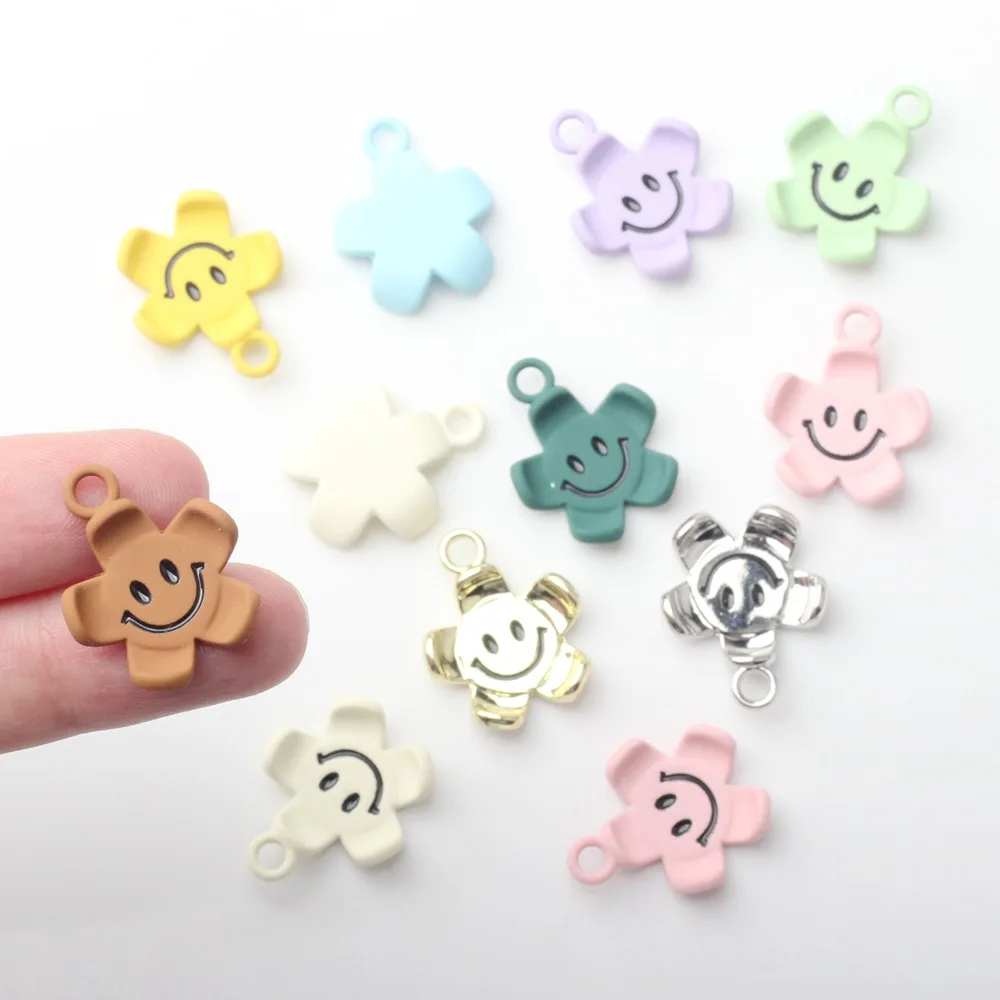 10pcs Candy Color Smile Face Flower Shape Charms Pendant For Jewelry Making Handmade DIY Bracelet Earrings Necklace Accessories