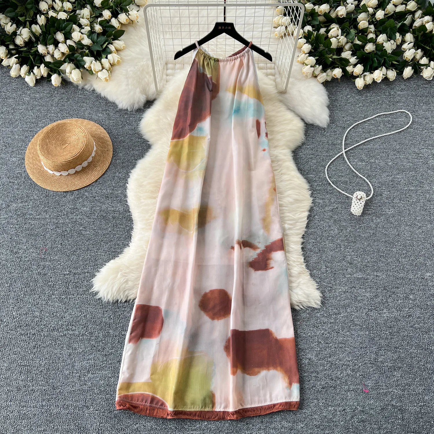 Robe de plage élégante, sexy, sans manches, embaupar nouage, imprimé ALD, mode nickel é A-ligne, robe éducative pour femmes, robes amples fendues