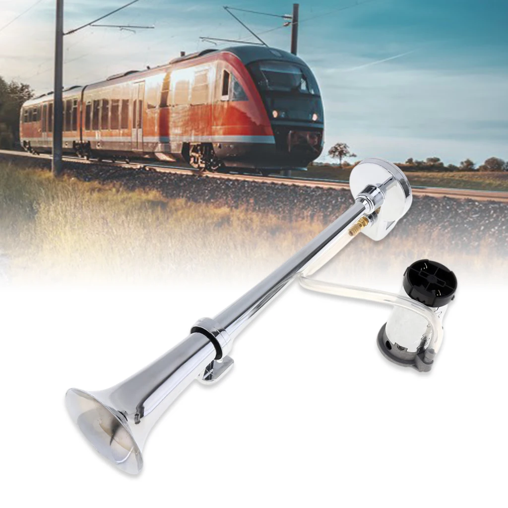 Complete 12V 150db Air Horn Kit Chrome Zinc Single Trumpet with Mounting Hardware for Vehicle Car Boat SUV